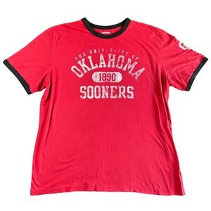 Captivating Oklahoma Sooners Ringer T-Shirt Red Black Womens 2XL Distressed NCAA